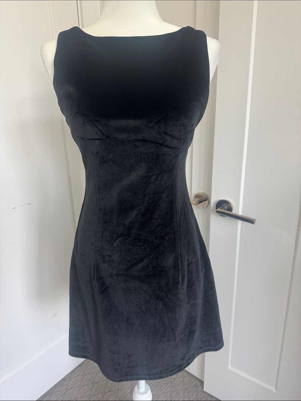 Princess Polly Black Velvet Backless Mini Dress with Pearl Detail